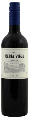 Fles Carta Vieja Merlot uit het jaar 2020 met een inhoud van 0.75 L en alcoholpercentage van 13.5. Deze wijn komt uit de wijnstreek Maule gelegen in Chili. Het druivenras is Merlot. Het EAN nummer van de fles op de afbeelding is 7804310100558.