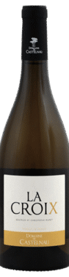 Fles Domaine Castelnau La Croix blanc uit het jaar 2023 met een inhoud van 0.75 L en alcoholpercentage van 13. Deze wijn komt uit de wijnstreek Languedoc-Roussillon gelegen in Frankrijk. Het druivenras is Chardonnay. Het EAN nummer van de fles op de afbeelding is 3760178710206.