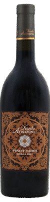 Fles Feudo Arancio Pinot Noir uit het jaar 2021 met een inhoud van 0.75 L en alcoholpercentage van 13. Deze wijn komt uit de wijnstreek Sicilië gelegen in Italië. Het druivenras is Pinot Noir. Het EAN nummer van de fles op de afbeelding is 8032601681205.