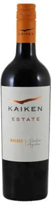 Fles Kaiken Estate Malbec uit het jaar 2022 met een inhoud van 0.75 L en alcoholpercentage van 14.5. Deze wijn komt uit de wijnstreek Mendoza gelegen in Argentinië. Het druivenras is Malbec. Het EAN nummer van de fles op de afbeelding is 7804303555013.